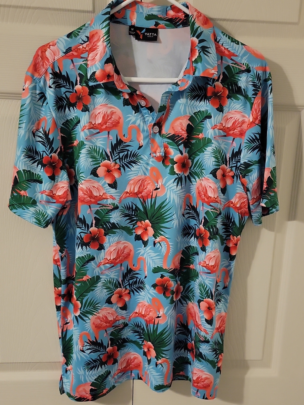 Yatta Men’s Turquoise Flamingo Print Polo